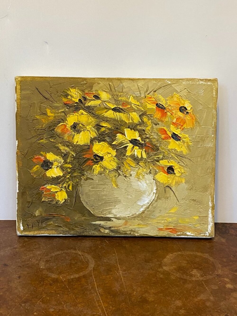 70s Impasto-style Oil Painting Black Eyed Susans Daisies Flowers Signed Vintage